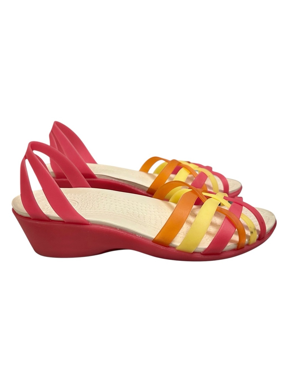 CROCS Isabella Huarache Mini Wedge Strappy Sandals in Jelly multicolor